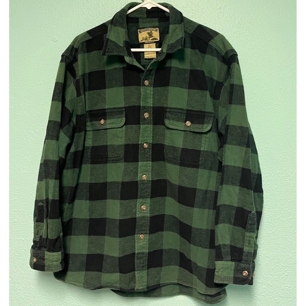 Vintage Flannel Men's Sz XL Heavy Field & Stream Green & Black Buffalo Plaid